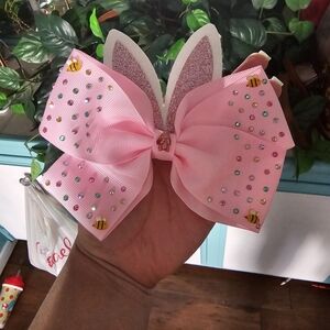 Pink Glitter Bunny Ear Hair Bow